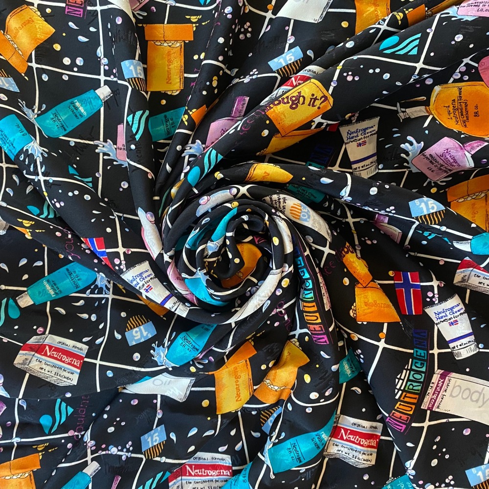 Nicole Miller Scarf Womens OS Black Silk Neutrogena Skincare Print Vintage 90s